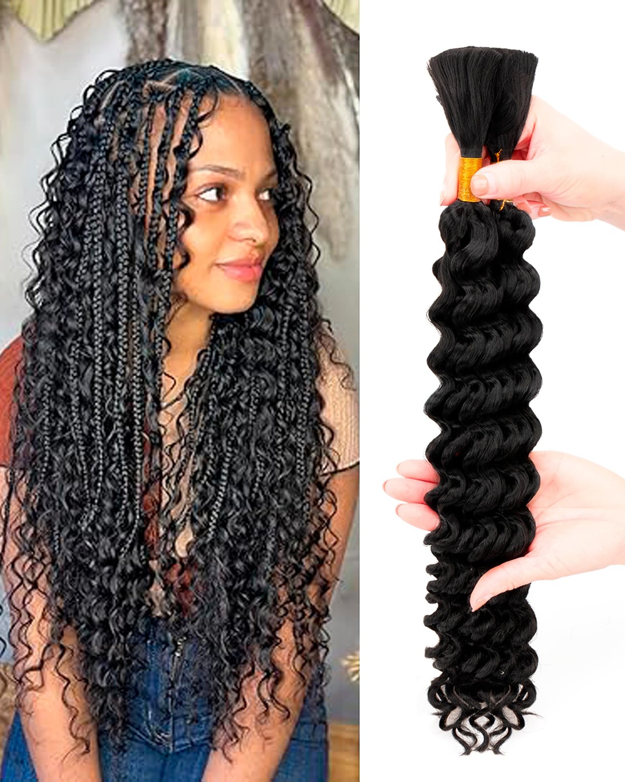 Deep Wave Bulk Braiding Hair-Wet and Wavy Human Braiding Hair,20 Inches 2 Bun…