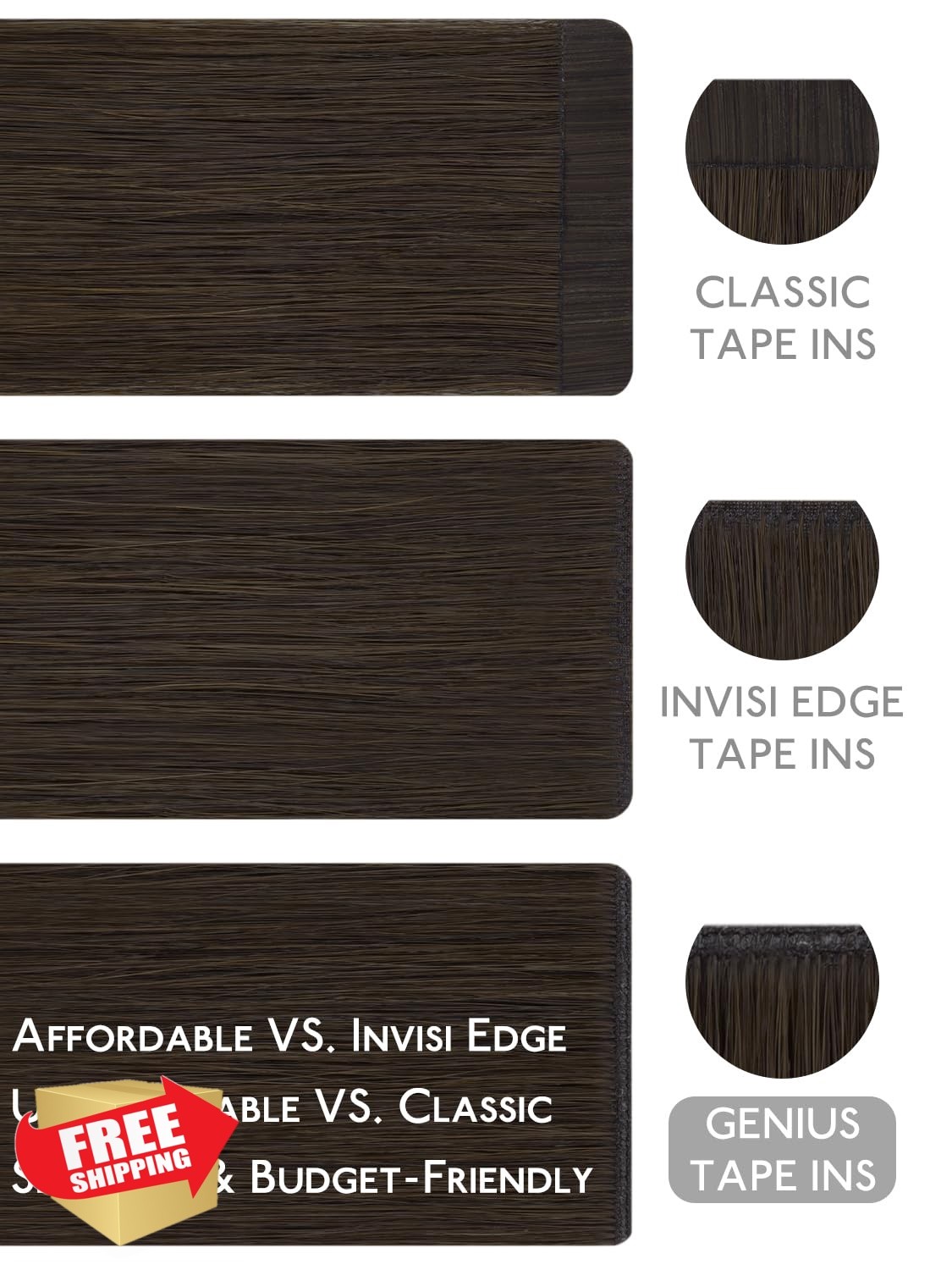 Wennalife Tape Hair Extensions Light Dark Brown 20 Inch 50g 20pcs