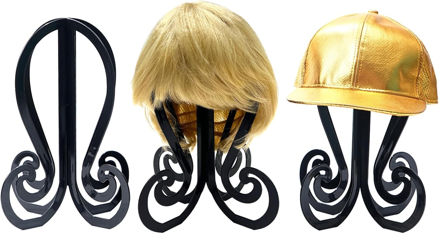 Plastic 3PCS Wig Stand Black Wig Head Stand Easy to Assemble Wig Stand