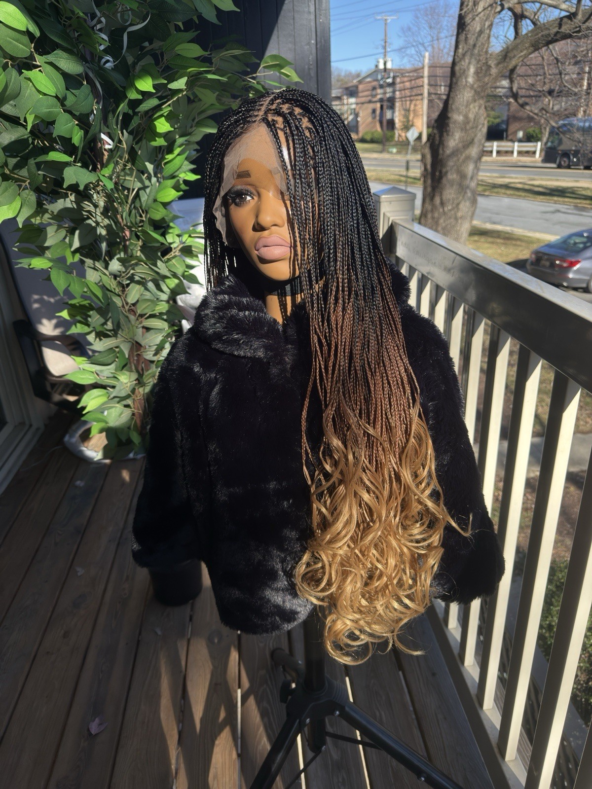 Long Braided Curly Wig for Women | Black Brown Blonde Ombre | Fashion Hairpiece