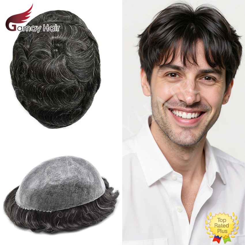 Mens Toupee Hairpiece Injected Full Poly Skin PU Hair System Replacement 6X9 Wig
