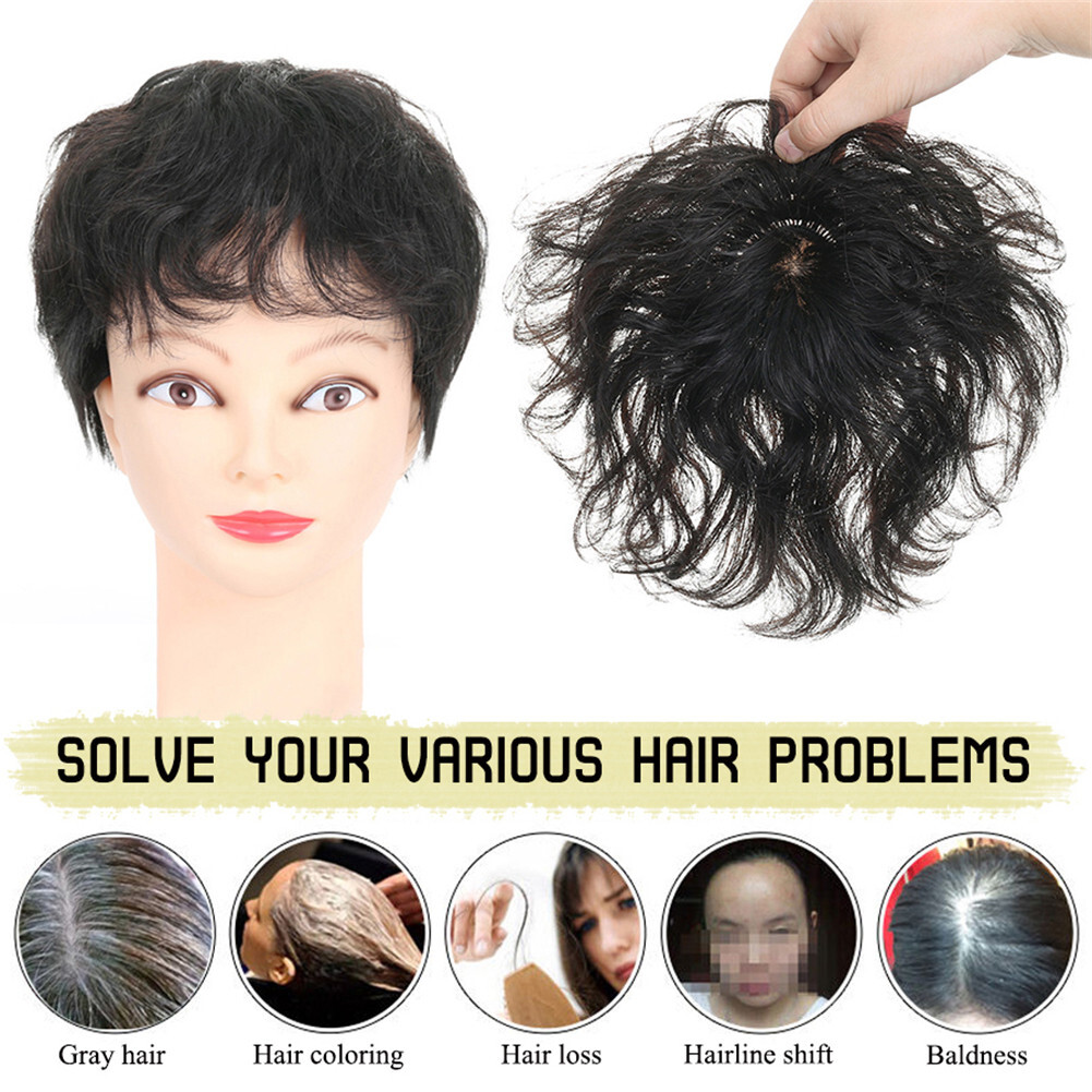 Short Wavy Curly Hair Wiglet Topper Human Hair Replacement for Women’s Thin Hair