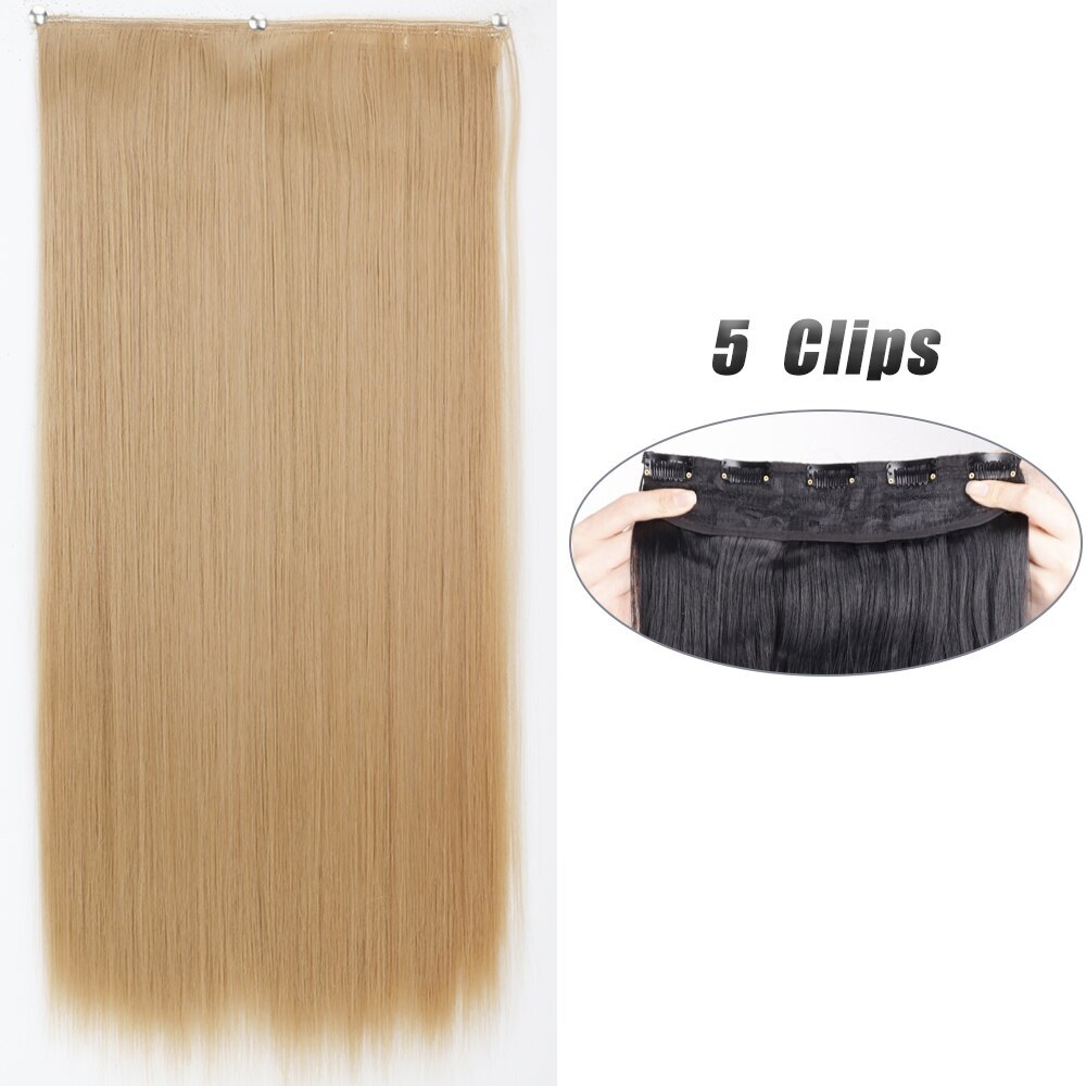 Synthetic 5 Clip In Hair Extension Long Straight Hairstyle Hairpiece Black Brown