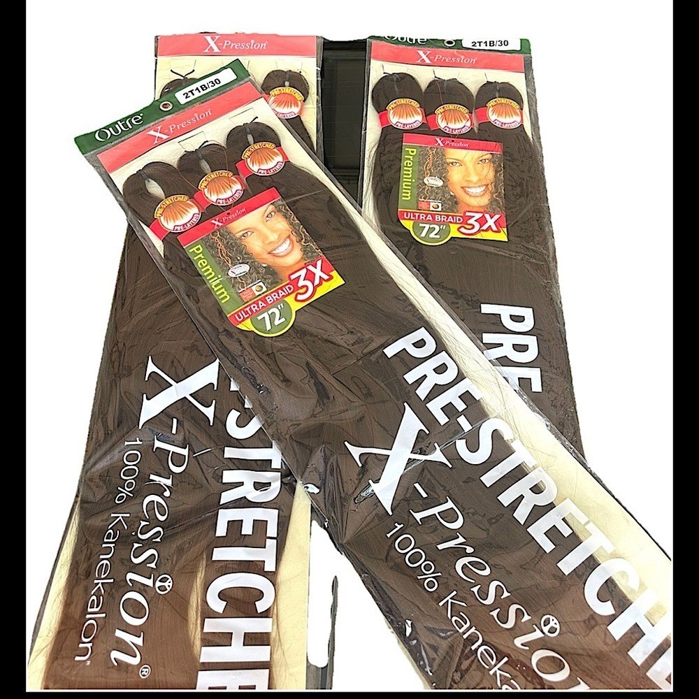 3 Packs – Outre X-Pression 3X Pre-Stretched Ultra Braid 72″ Hair Color 2T1B/30