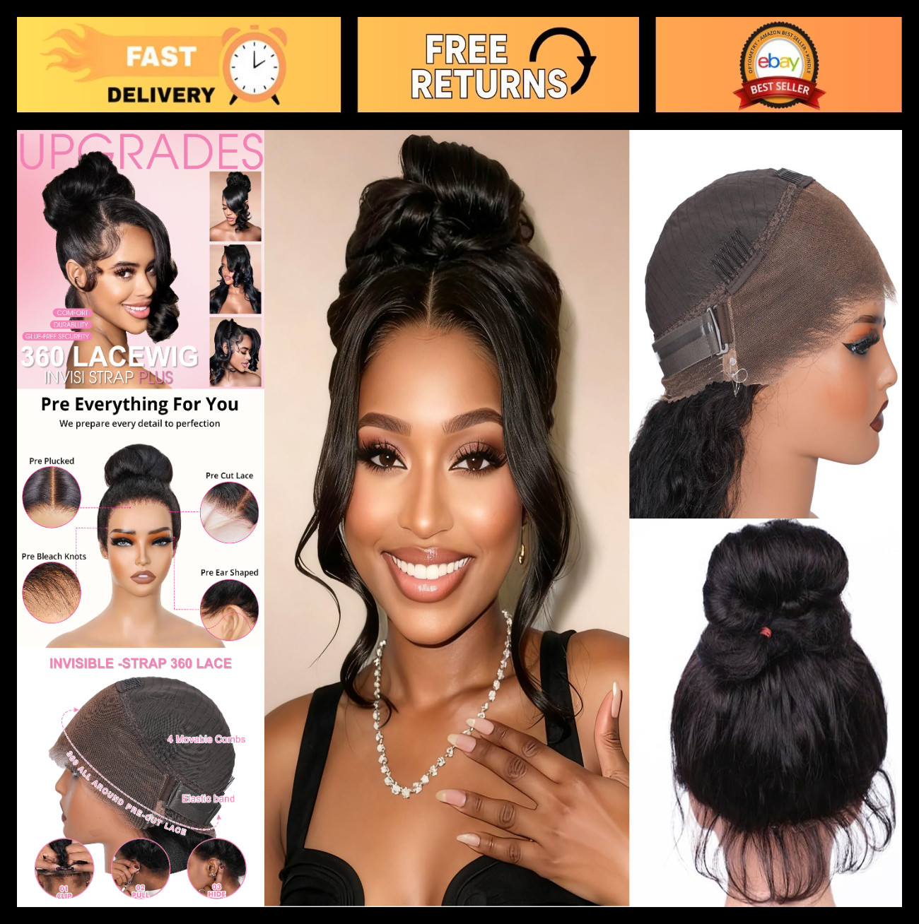 20″ Body Wave 360 Lace Front Wig – HD Lace, 200% Density, Pre-Plucked, Glueless,