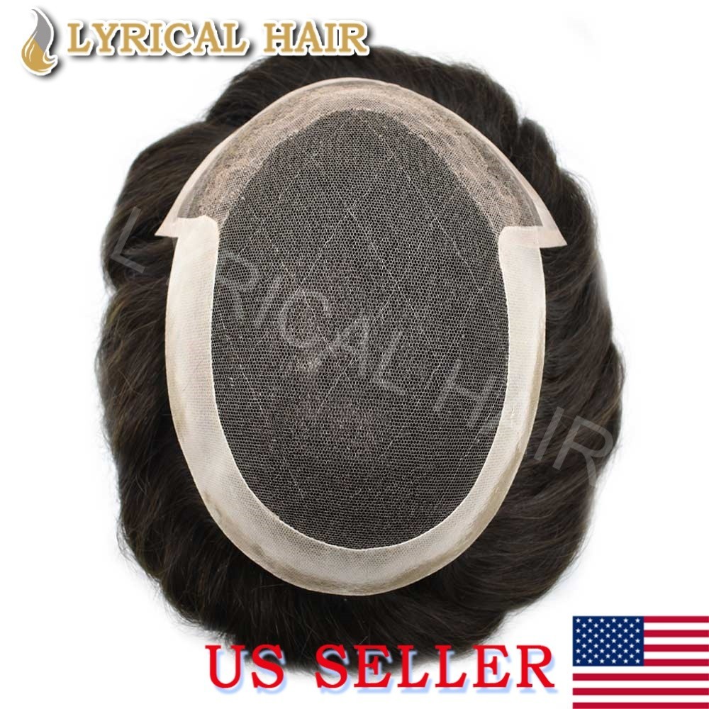US French Lace Front Mens Toupee Human Hair Natural Hairline Durable Hair System