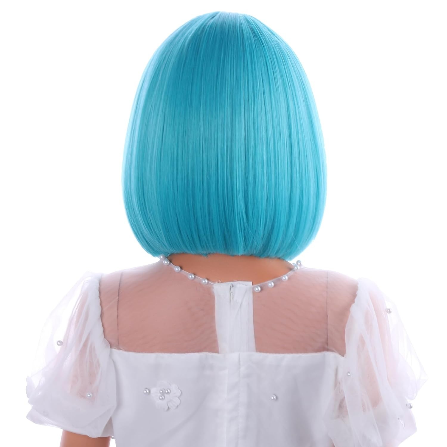 Kids Teal Blue Bob Wig Girls Short Turquoise Wig with Bangs 11in Synthetic