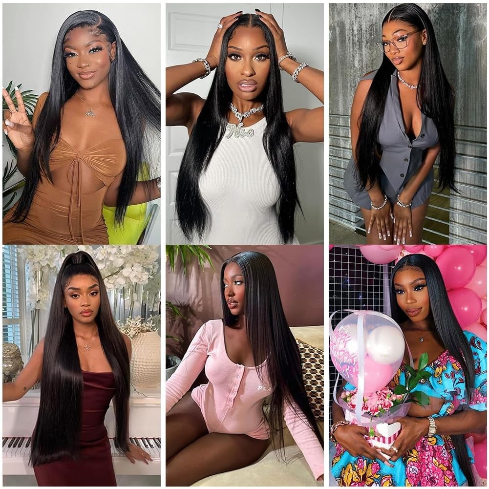 Aonbamds 1B Straight Bundles Natural Black Bundles Human Hair 28 30 32 Inch