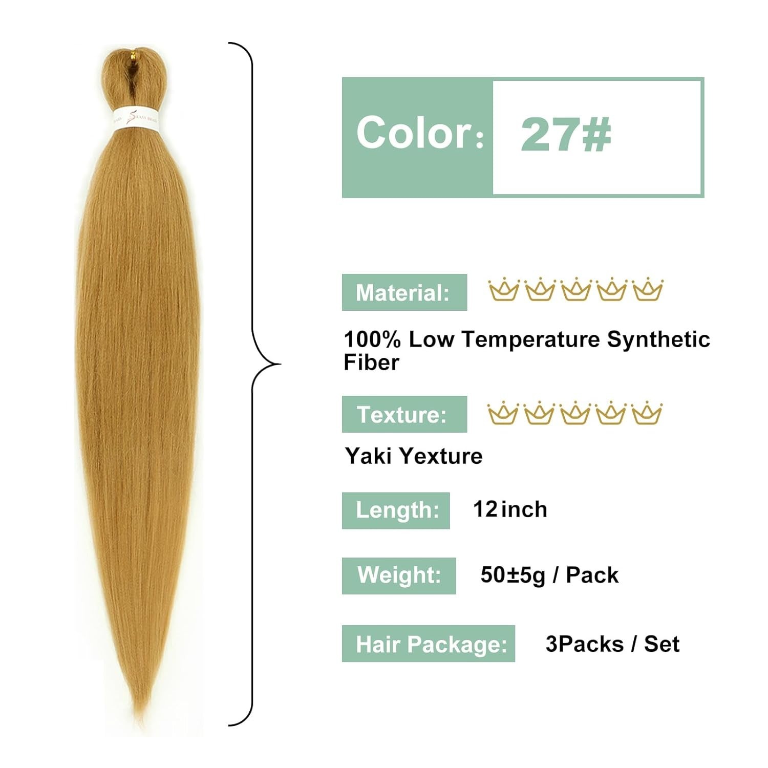 27 Honey Blonde Braiding Hair Pre stretched 12 Inch 3 Packs Pre-stretched Bra…
