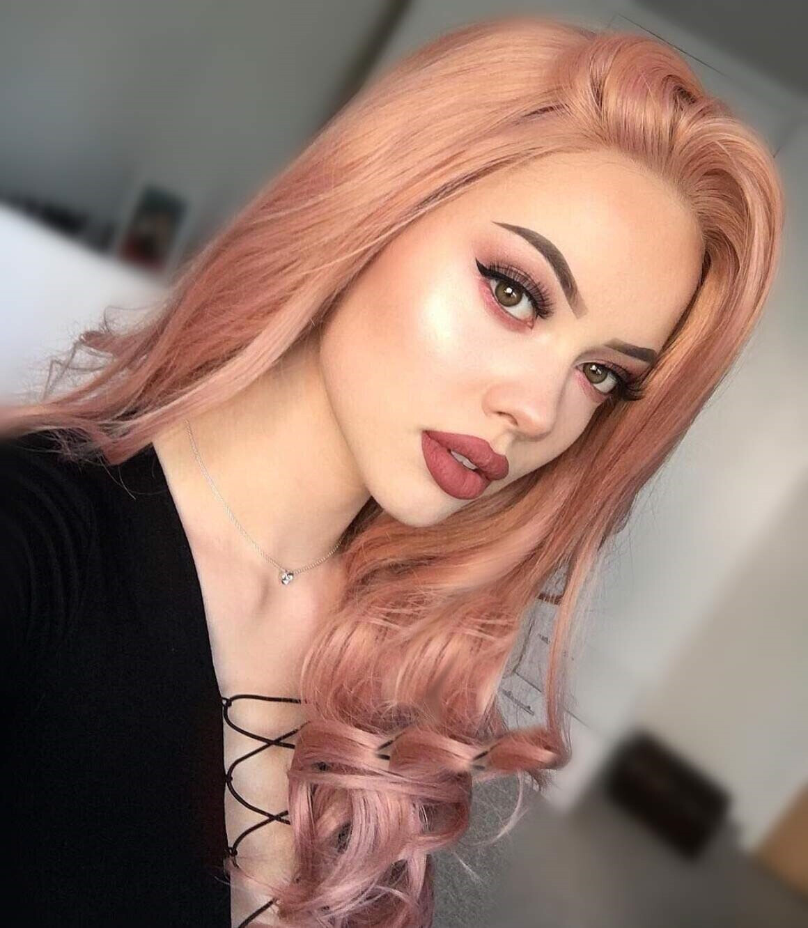 Pink Rose Gold Synthetic Hair Lace Front Wigs Fluffy Natural Wave Heat Resistant