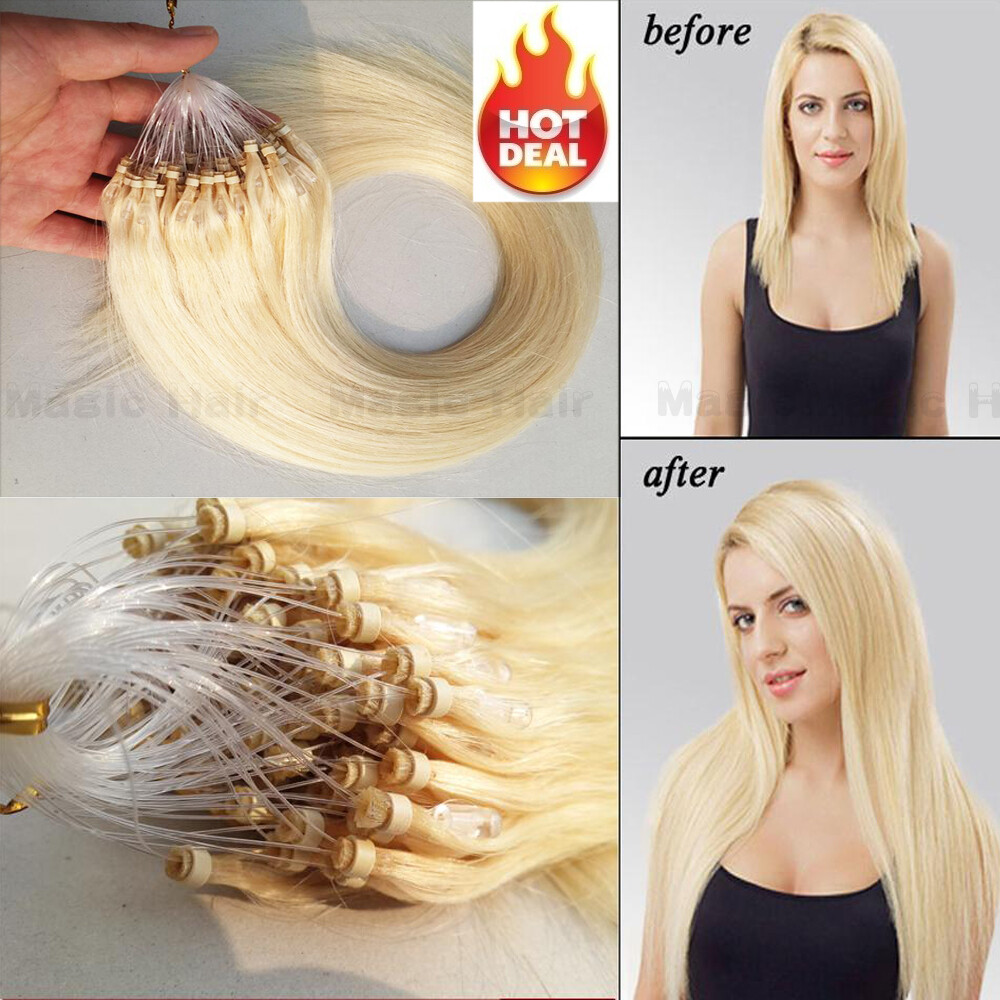 1GRAM Loop Bead Micro Ring Remy Russian Human Hair Extensions Ombre 18 20 22 ASP