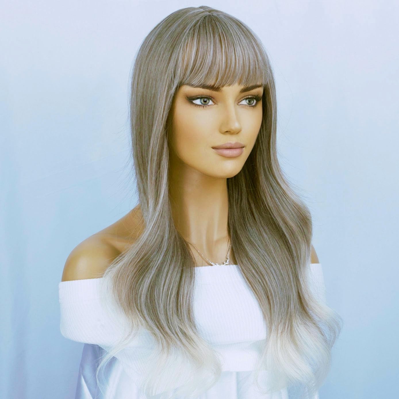 Blonde Brown Long Wigs Women Wavy Wig with Bangs 26 Inches Curly Synthetic Wi…