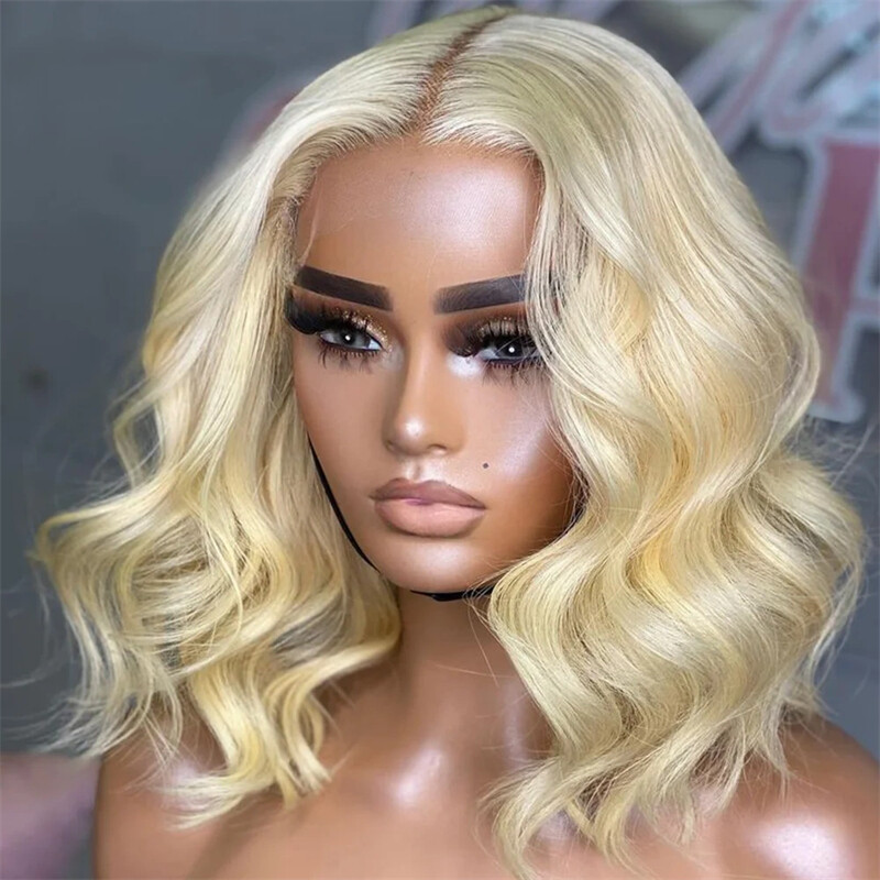 613 Blonde Short Wave Bob Wigs Human Hair 13×4 Lace Frontal Wig 200% Density