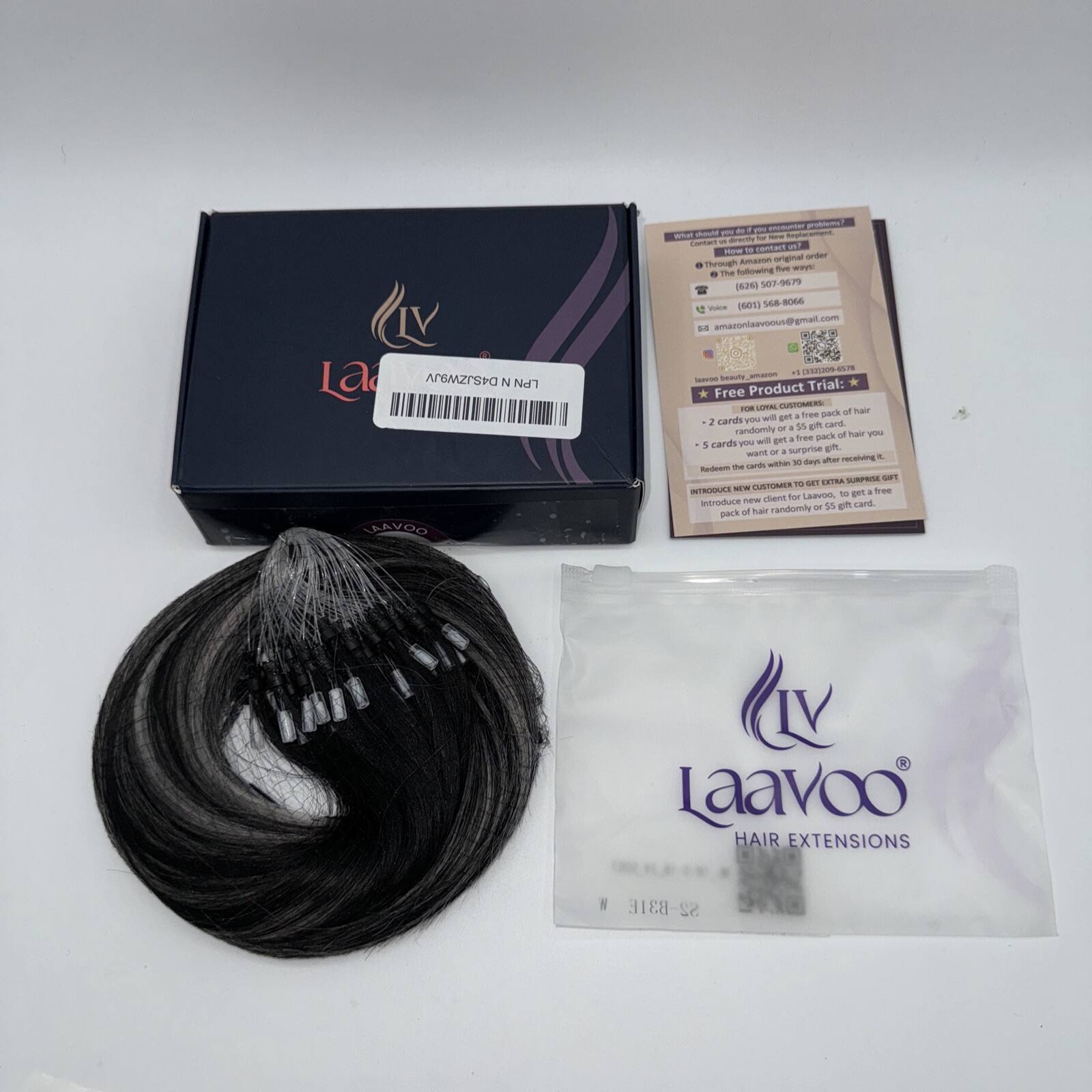 Laavoo Loop Hair Extensions Ombré Off Black Grey Silver Microbeads 50g/1g 22”