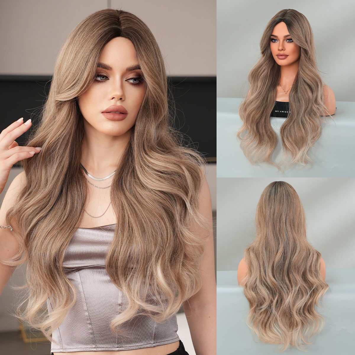 Multiple Colors Available Middle Part Long Wavy Full Head Synthetic Wig For