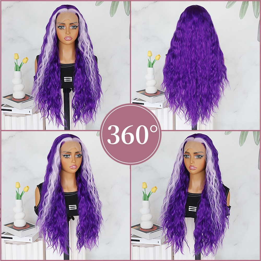Pre Plucked Natural Hairline Heat Resistant Lace Front Wigs Purple Curly Hair