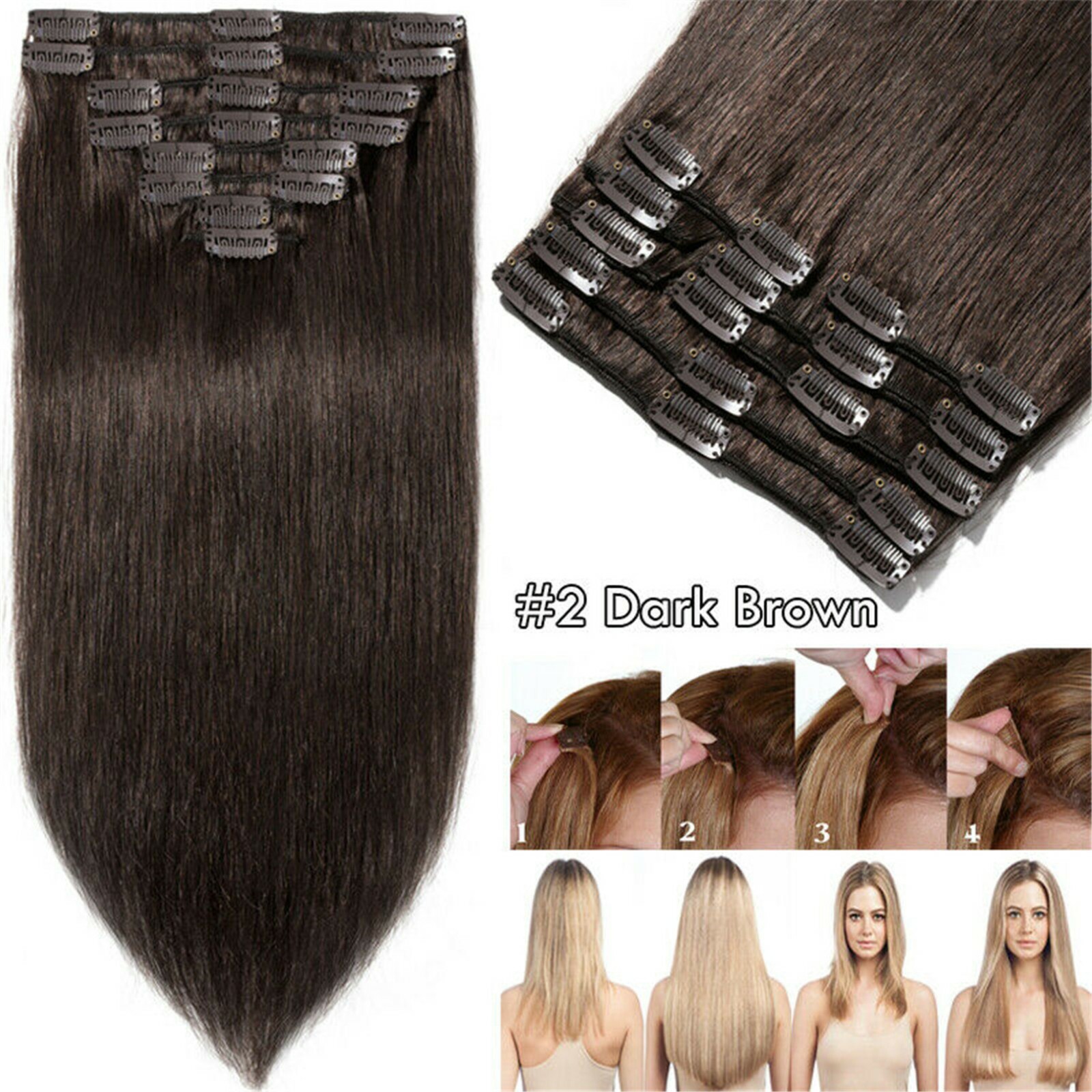 10PCS 190g Clip In 100%Real Human Hair Extension Double Weft Full Head Any Color