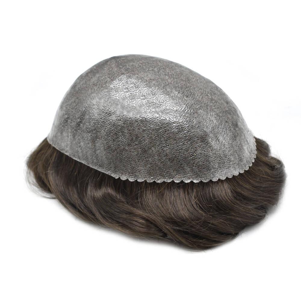 Mens Toupee Full Poly Skin Hairpiece Injected PU Human Hair Replacement Systems