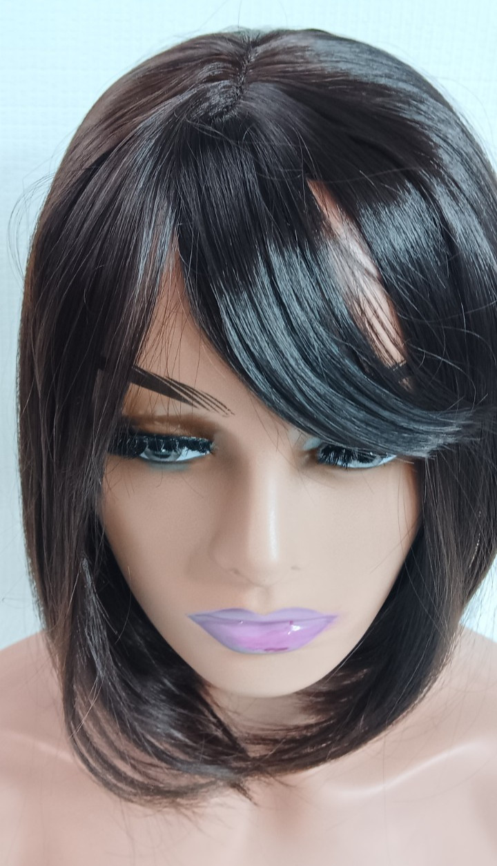 Women’s breathable Cap synthetic Fiber Straight Dark Shiny Brown Bang hair wig