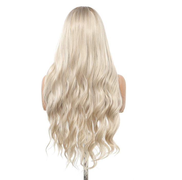 Long Wavy Rooted Pale Blonde Mix Lace Front Synthetic Hair Heat Ok Wigs