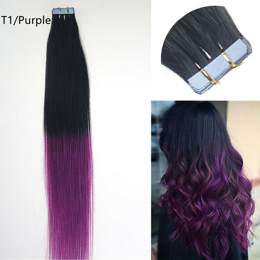 Tape in Real Human Hair Extensions Adhesive Skin Wefts Seamless Pre Taped Hair