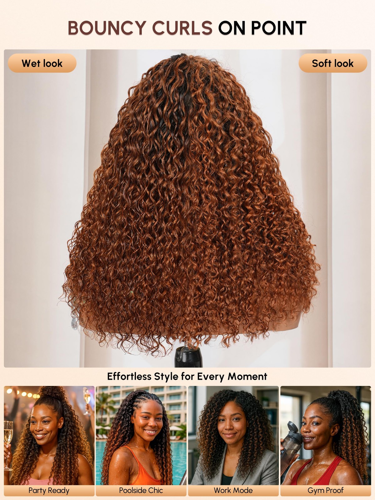 Shangyinfa T1B/30 Water Wave Half Wig Human Hair Ombre Drawstring Invisi Cap 4C