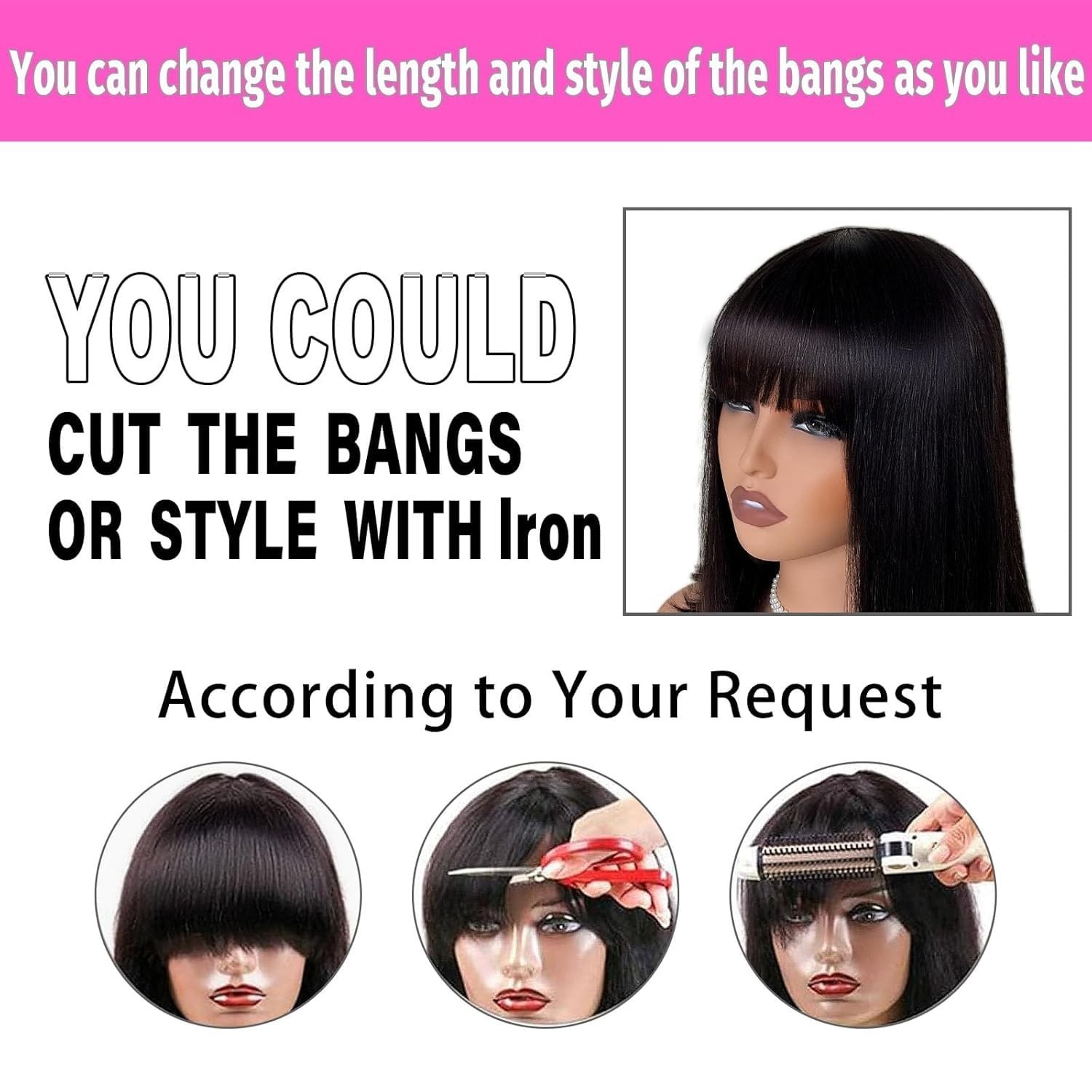 Bob Wig Human Hair Glueless Wig with Bangs Human Hair Straight 2×1 Lace Wig