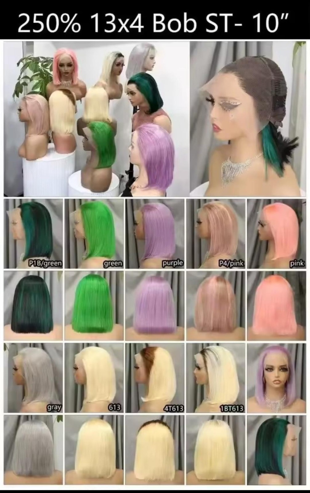 mishell 13×4 Lace Front Straight Bob Wig Multi Colors 10in for Women