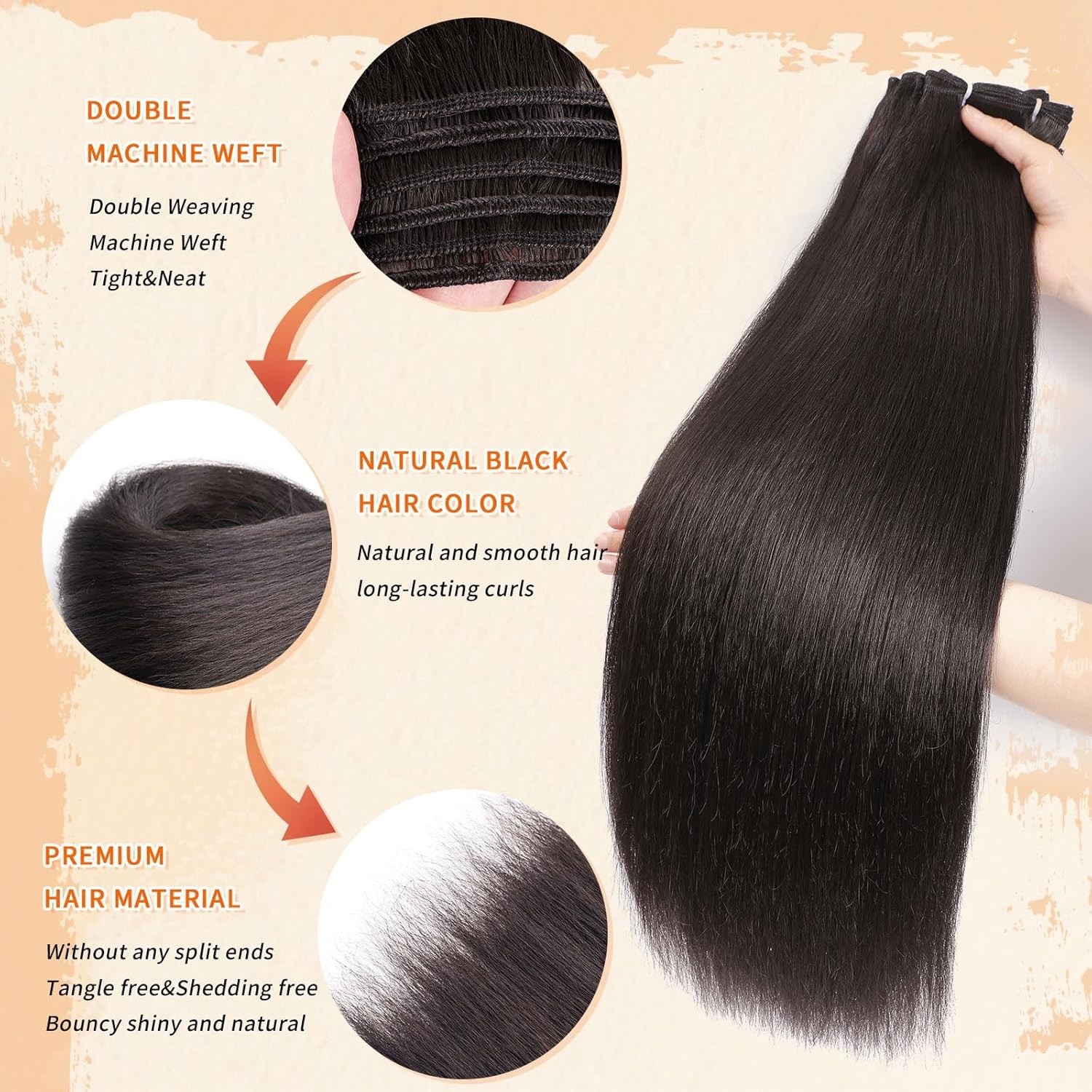 6 Bundles Yaki straight bundles hair,Human Blend Synthetic Hair (18 20 22 Inch)