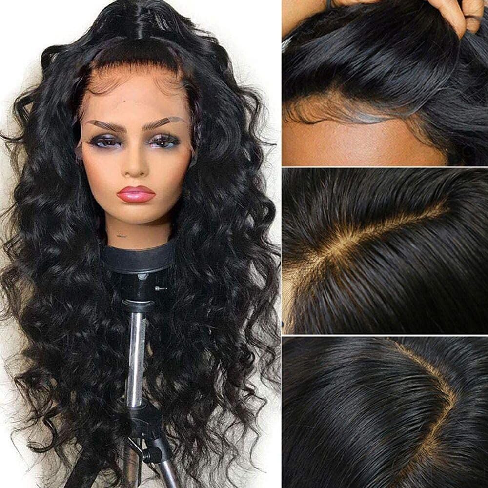 SISIFIRE Deep Wave Lace Front Wigs 13×4 Body 22.5 Inch, 1B