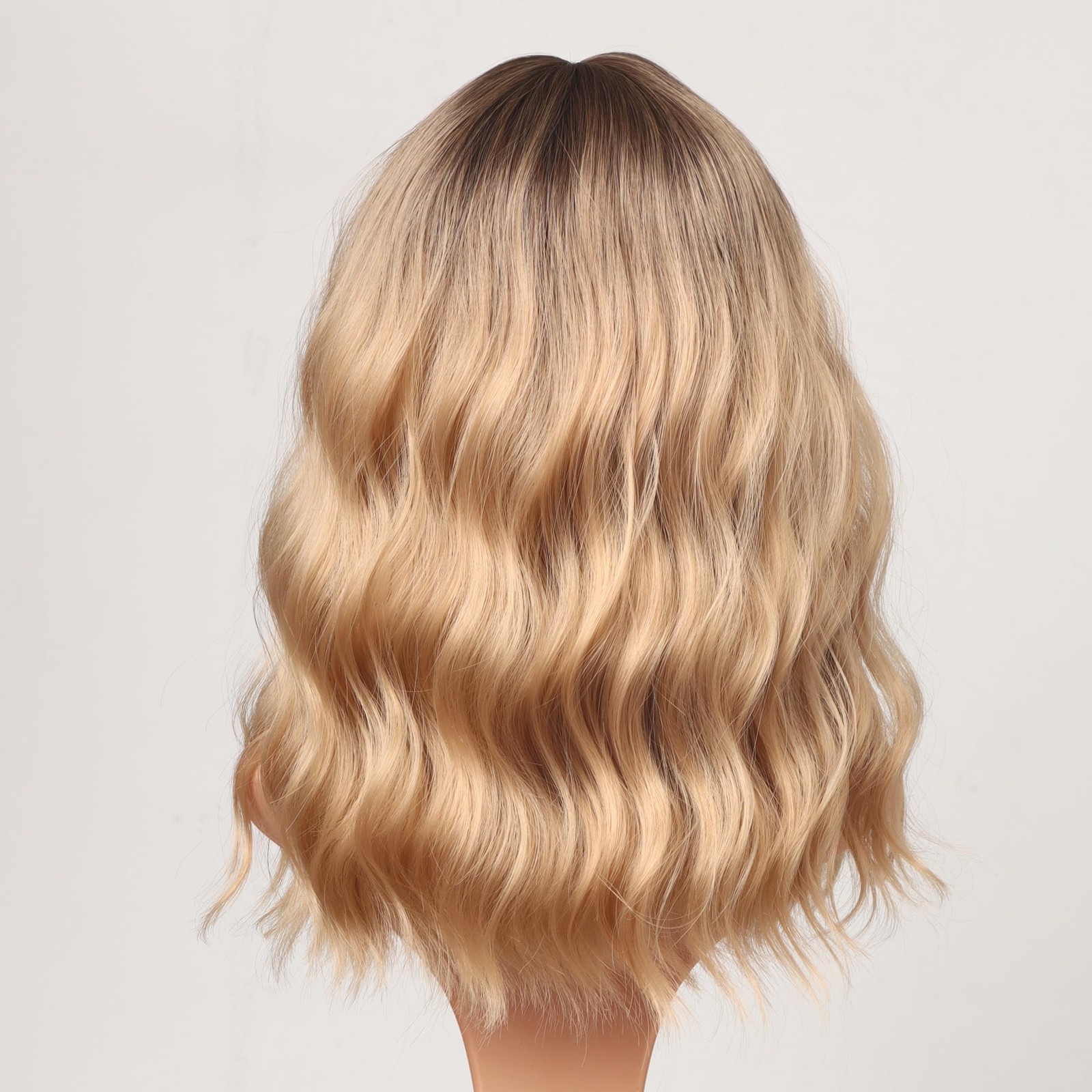 Blonde Wavy Wig with Bangs for Women Shoulder Length Synthetic Wigs Natural W…