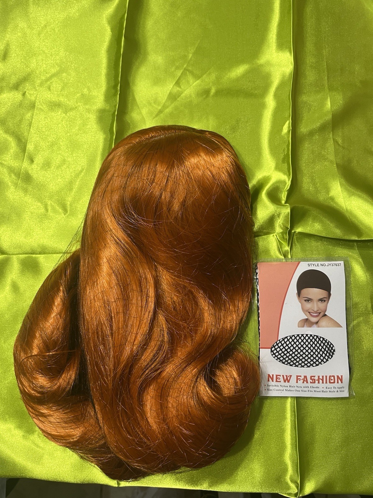 Long Orange/Ginger Colored Wig w/ Bangs & Hairnet