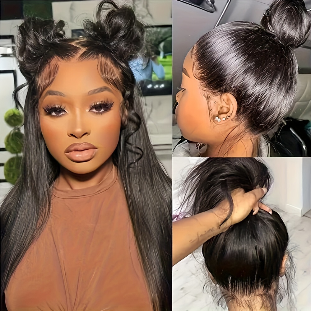 13×6 HD Long Straight Hair Natural Black Lace Front Wigs Women Party Heat Safe