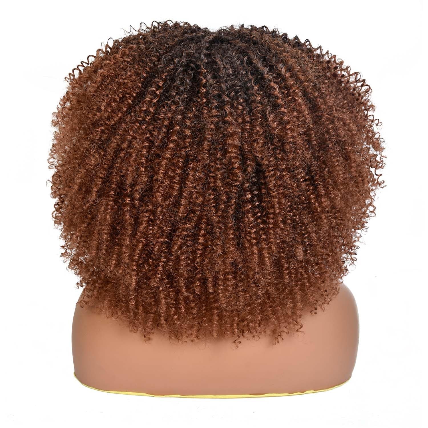 Ombre Brown Afro Curly with Bangs 14 Inch Short Synthetic Afro Black Kinky