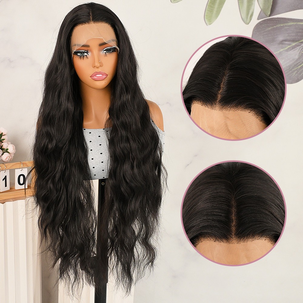 Curly Wave Lace Front Wigs 13×4 Free Part Pre Plucked Natural Hairline Black Wig