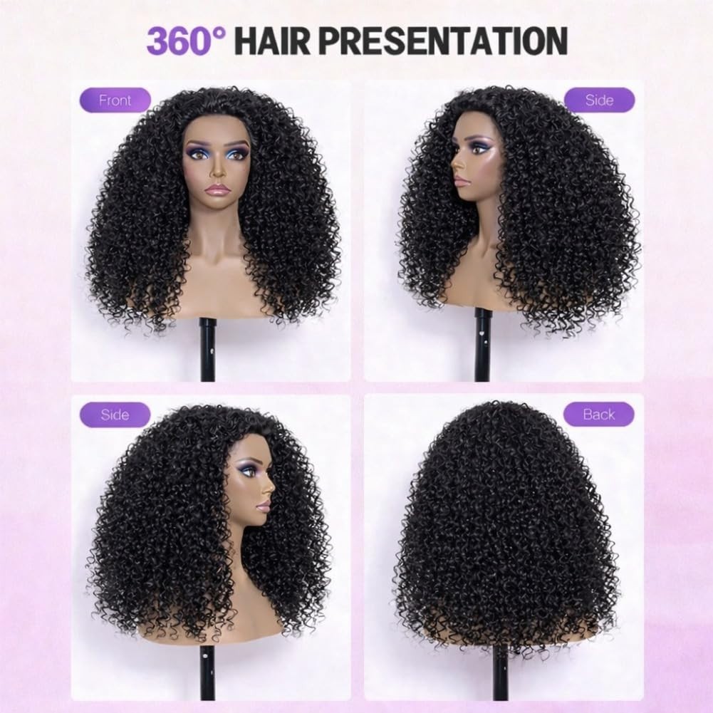 24″ 250% Density Kinky Curly Half Wig – Human Hair, 3-in-1 Drawstring, Glueless,