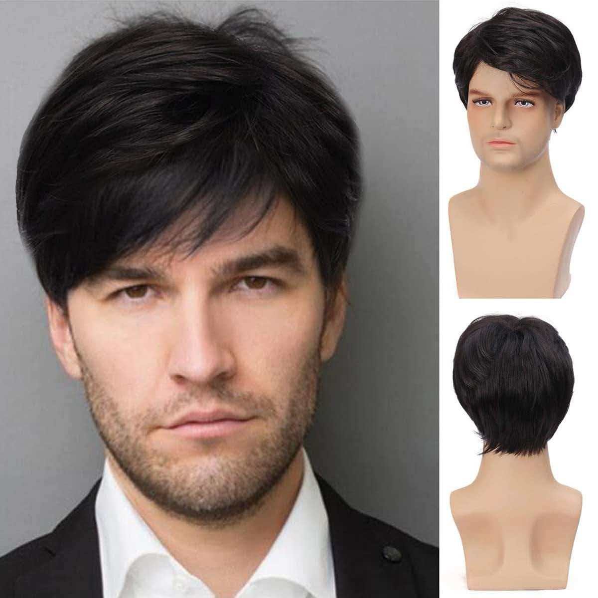 Men’s 6in Short Natural Black Wig Full Cosplay Party Synthetic Heat Resistant