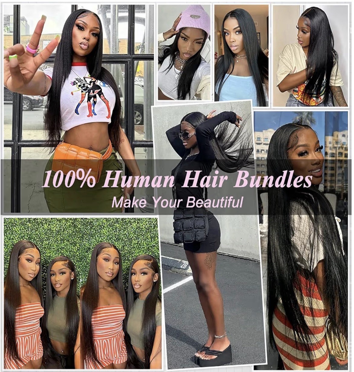 Brazilian Straight Human Hair Weft Extensions, Black, 4 Bundles 21-30 in