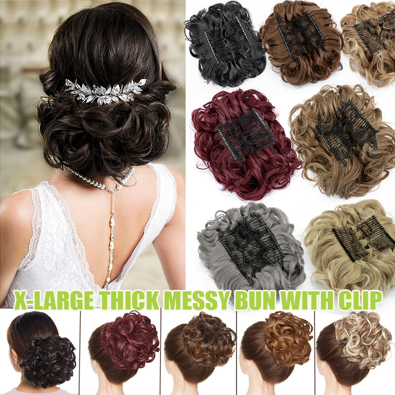 90g Messy Hair Bun Comb Clip in Hair Extensions Curly Scrunchie Updo Chignon US
