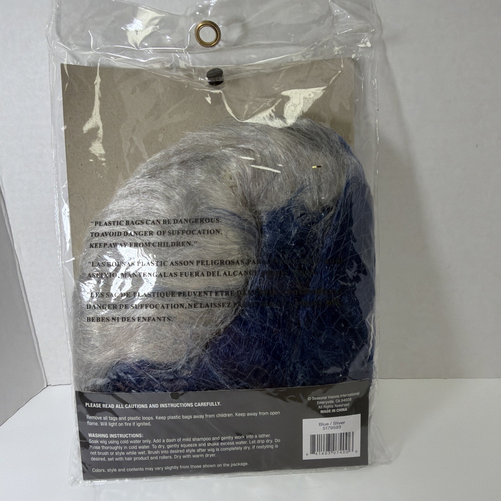 Blue & Silver 2-Tone Sports Fan Wig Team Spirit Unisex Crazy Hair Adult Size