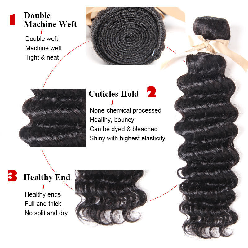 10A Mink Deep Wave Brazilian Virgin Remy Human Hair Extra Thick Natural Black