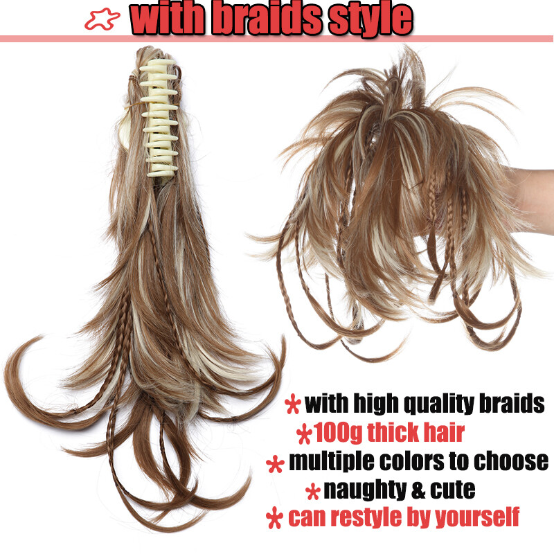 12″ Short Pony Tail Hairpiece Claw Clip On Bendable Messy Hair Extensions Soft