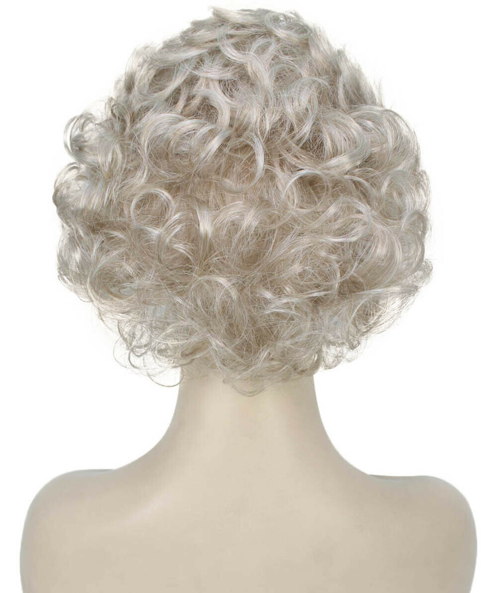 Monroe – Curly Kanekalon Synthetic Fiber Full Wig, 4 – 4.5 in, Light Silver Grey