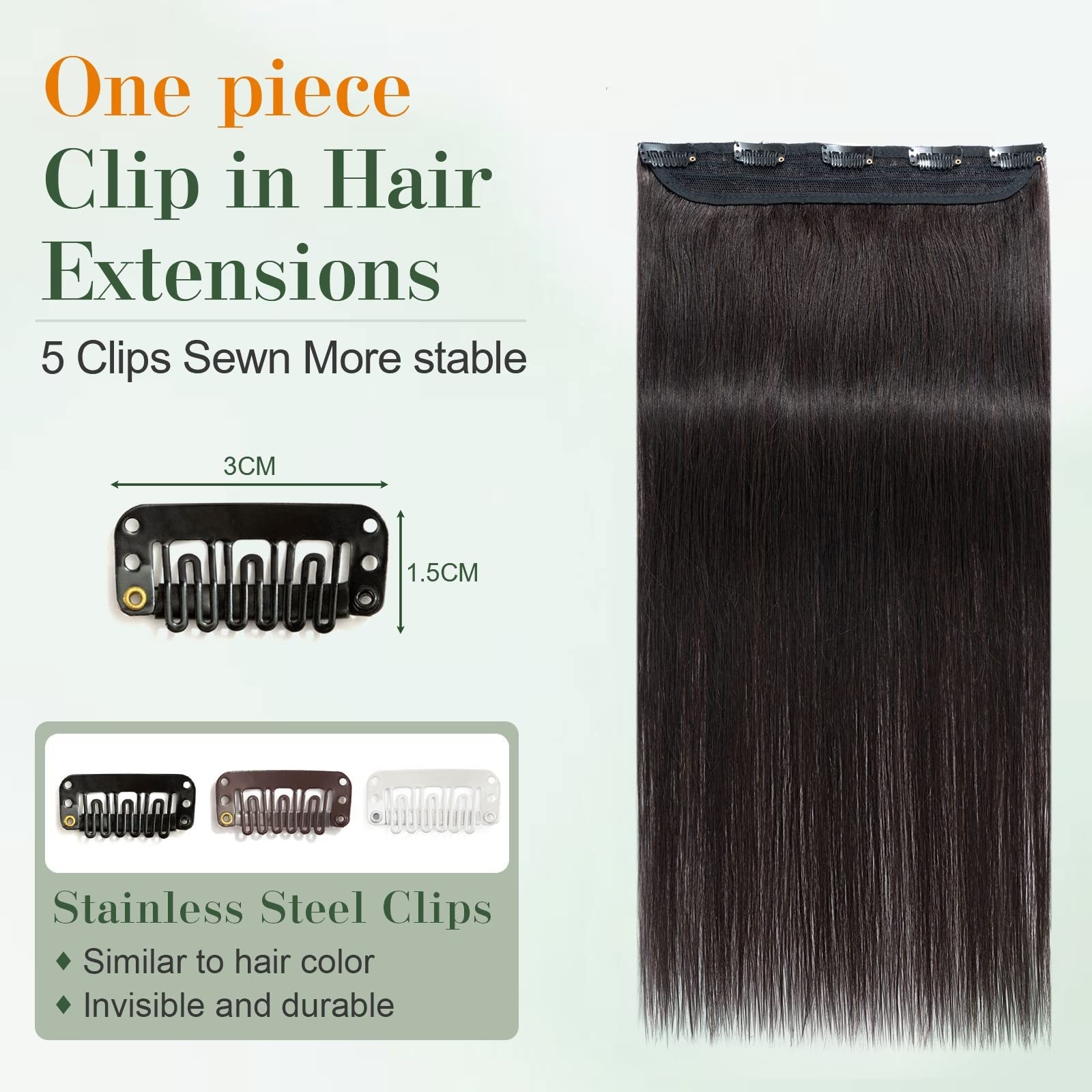 Benehair One Piece Clip In Hair Extensions Real Human Hair Natural Black Hair