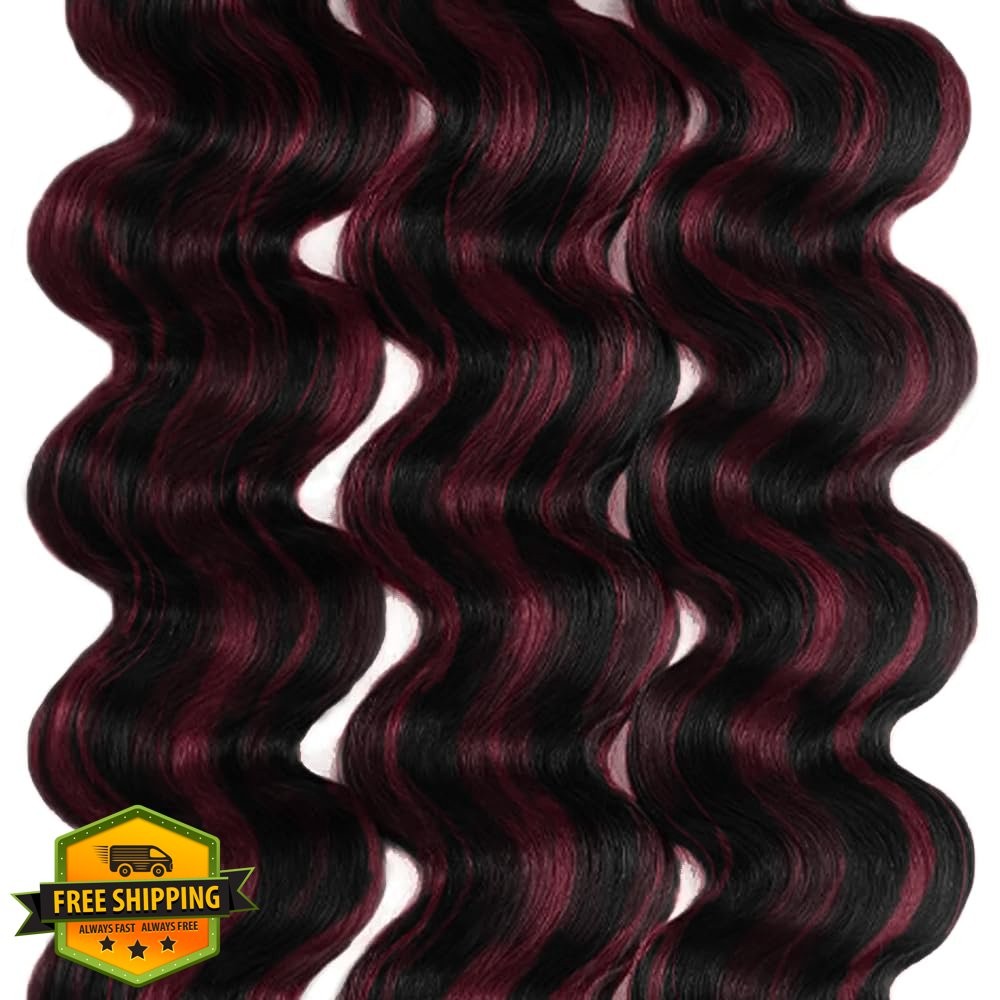 SUHKRPT 16 18 20 Inch Burgundy Highlight Bundles