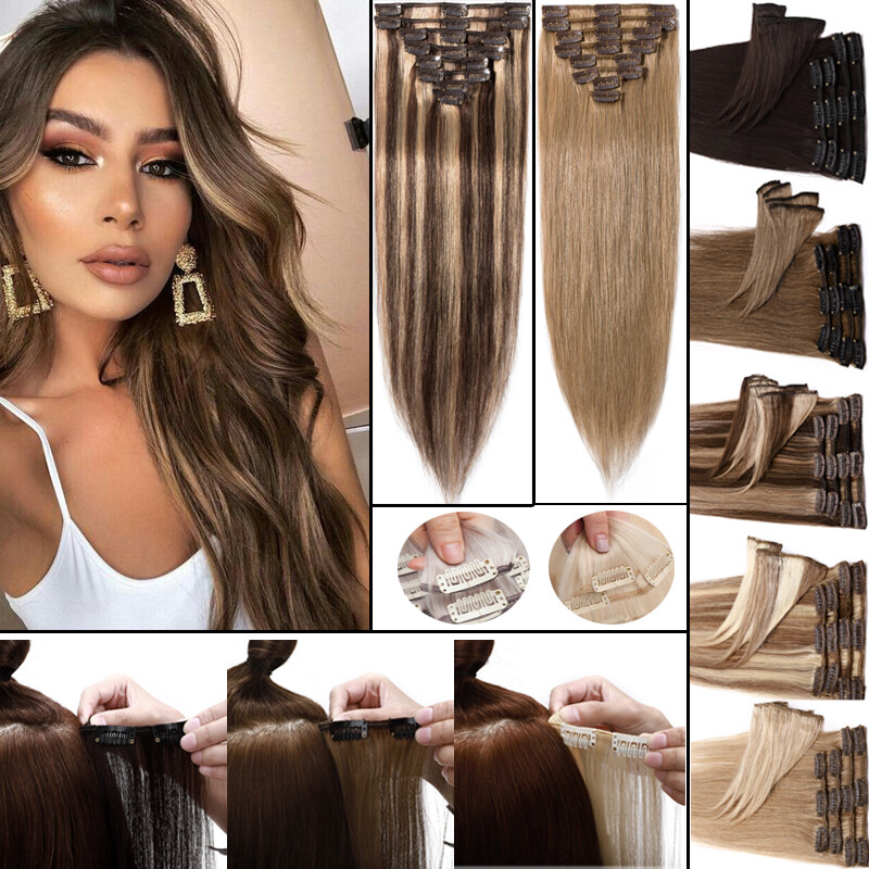 AAAAA+ Remy Soft Clip In 100% Human Hair Extensions Straight Full Head Straight