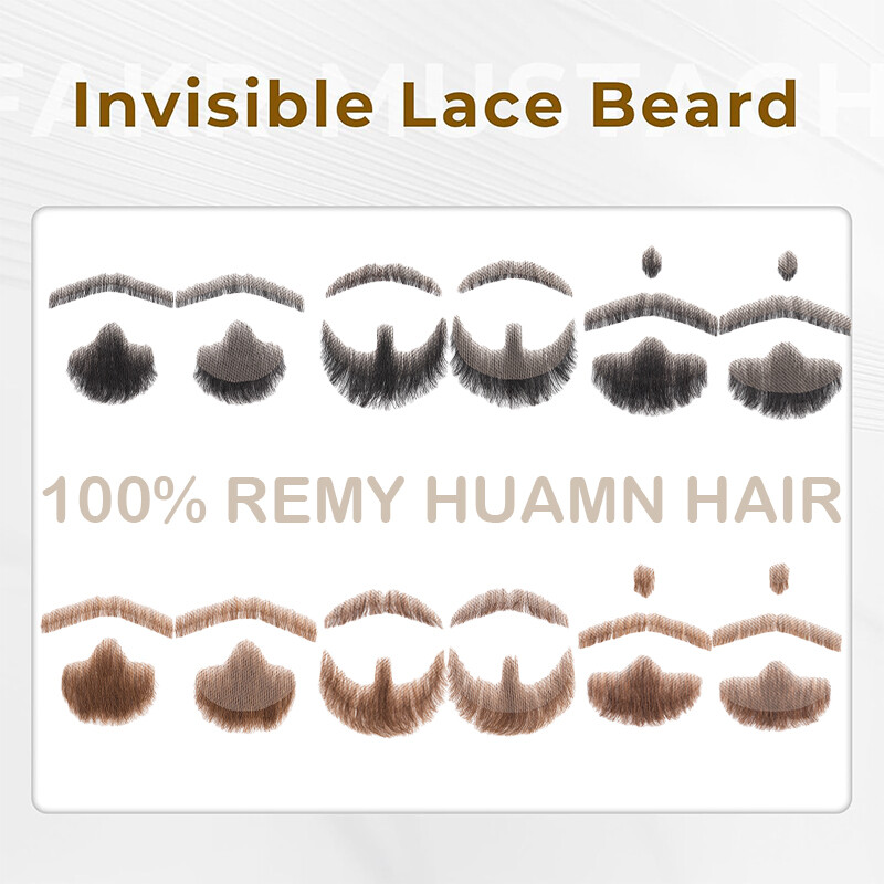 Fake Beard Realistic Mustache Goatee Costume 100% Human Hair Lace False Beards