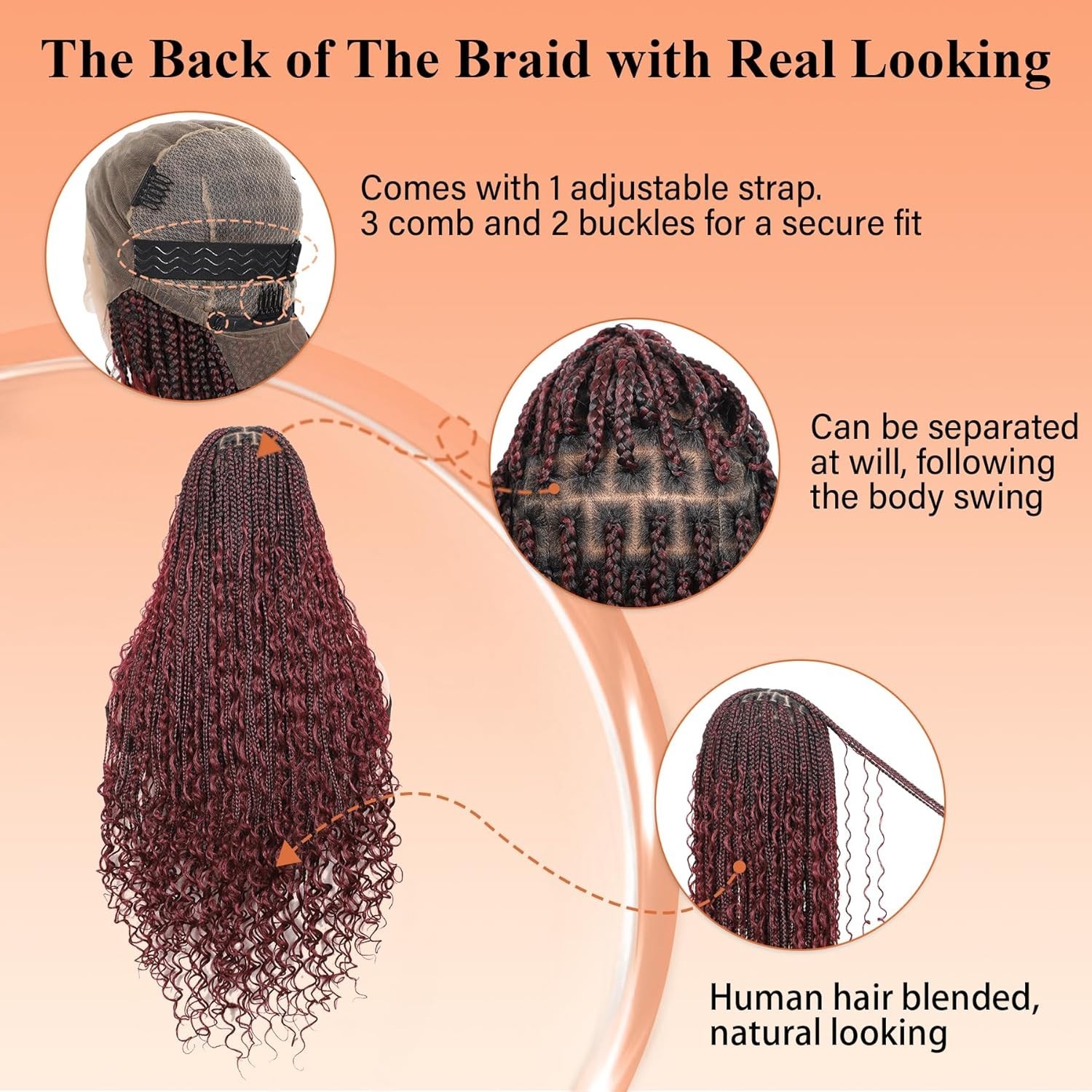 Gorgeous Burgundy 36″ Knotless Braided Wig – 13×8 HD Lace for Seamless Style