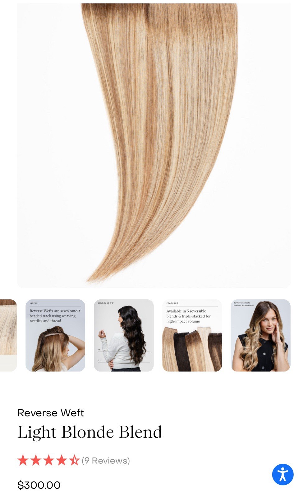 Premium Reverse Weft Extensions 18in /light Blonde Blend / Pro Straight /70grams