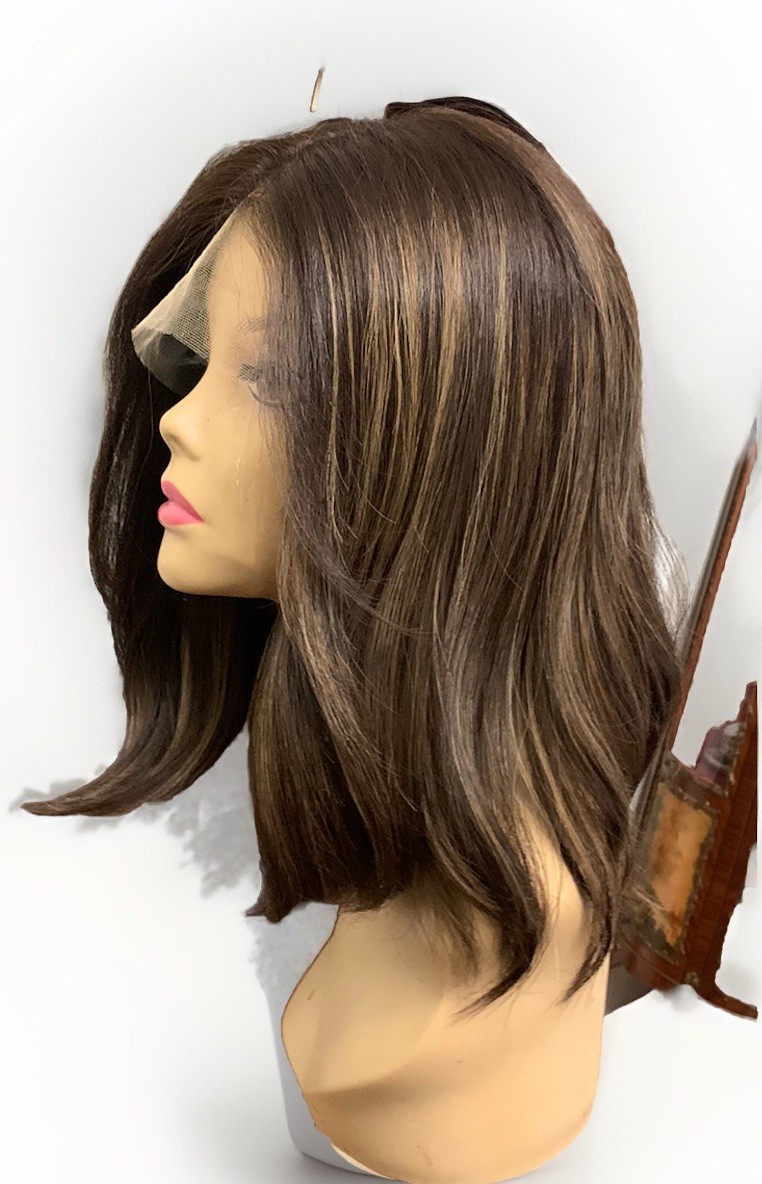 GORGEOUS LACE WIG HUMAN HAIR BROWN KOSHER M CAP SILK TOP 17” LONG HIGHLIGHTS